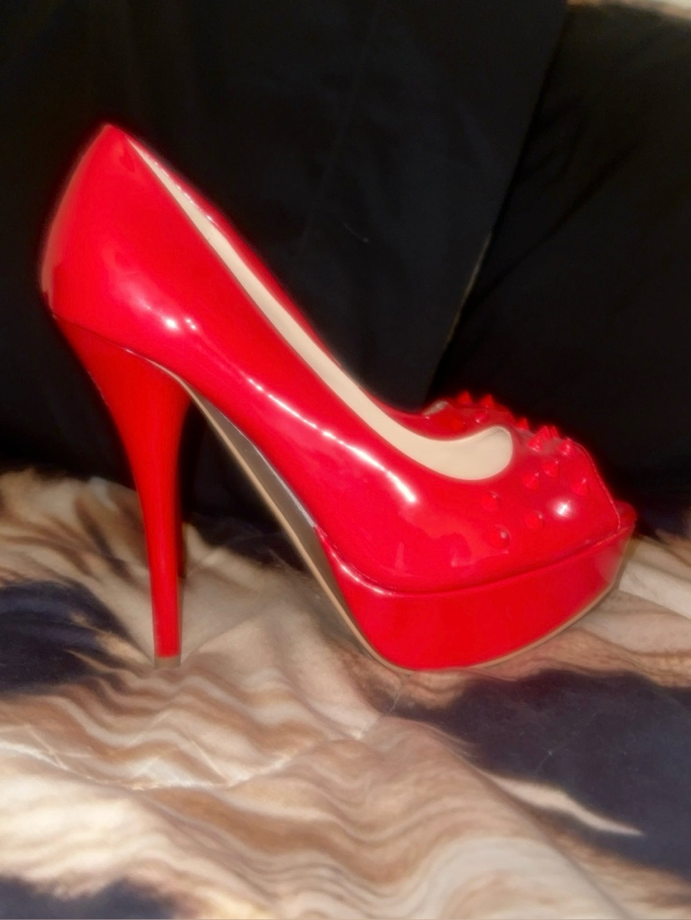 Red Patent Platform Peep-Toe High Heels - Women's